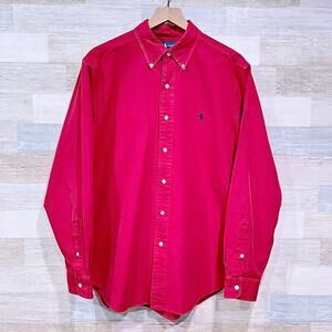 Ralph Lauren Cotton Silk Blend Classic Fit Shirt Red Long Sleeve Mens Large